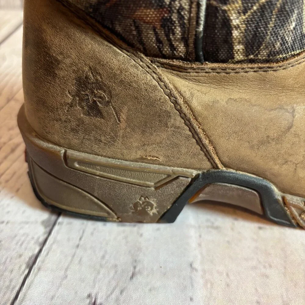 Rocky Kids Leather Western Camouflage 6” Outdoor Brown Slip On Boots Size 4M